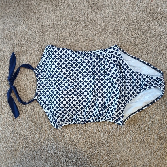 Athena Women's Coastal Geo Print One Piece Swimsuit Blue White NWOT Size 10 - Picture 4 of 16